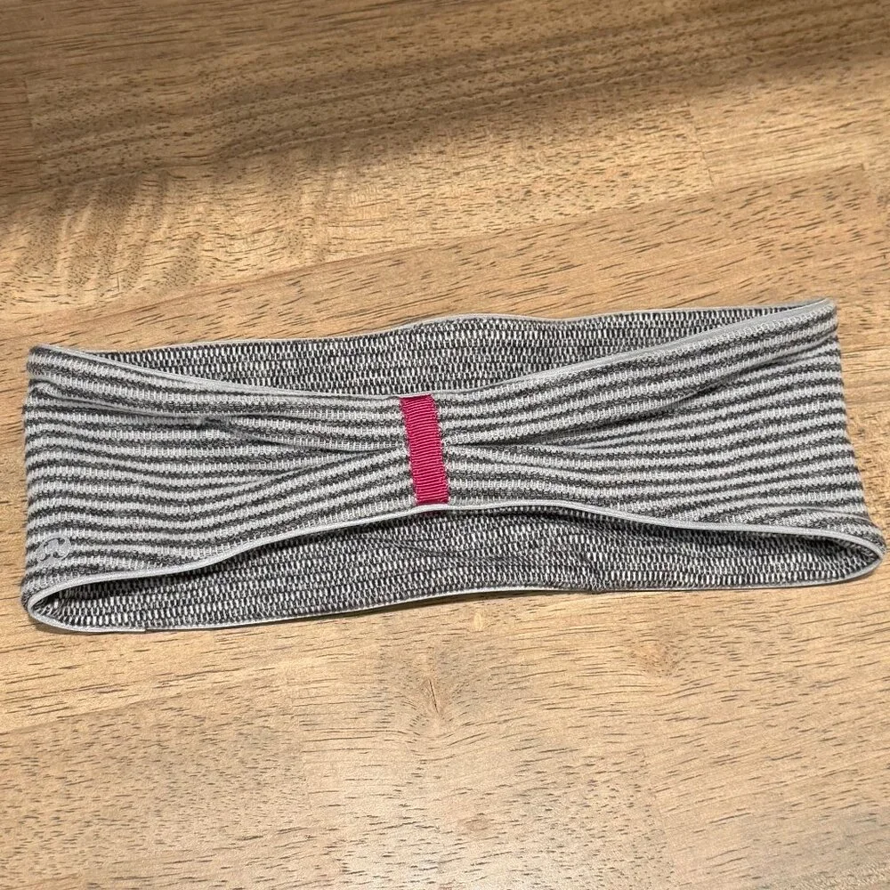 lululemon athletica Gray and Pink Stripe Wide Knit Headband